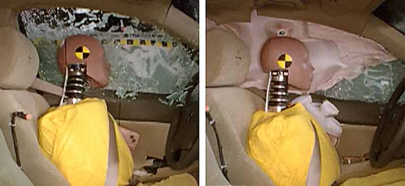 Crash test without and with a side curtain airbag